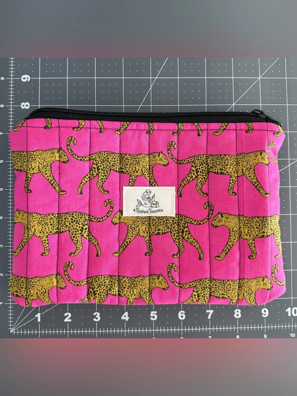 Handmade Leopard Print Cosmetic Pouch - Pink